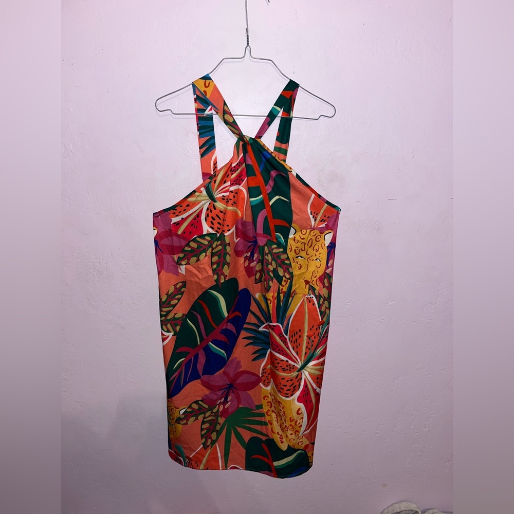 Tropical Print Halter Dress